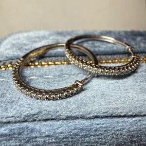 Faux diamond hoops - Elegant Silver Hoop Earrings with crystals -